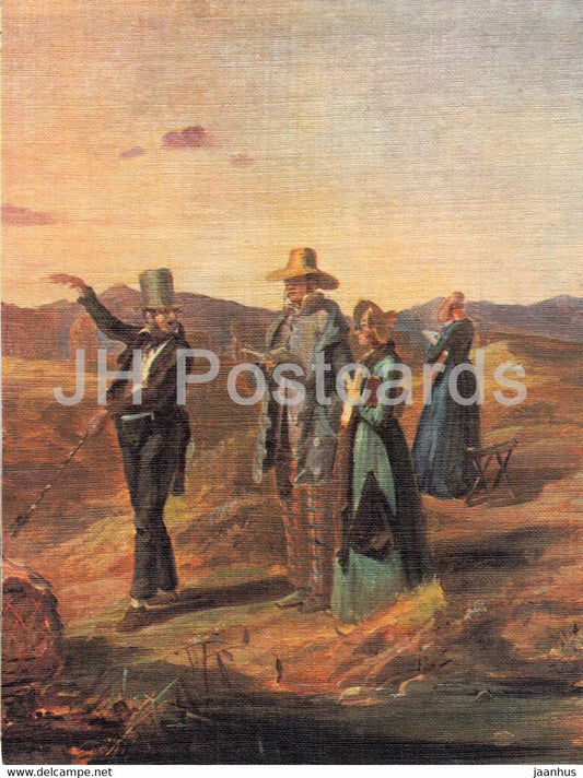 painting by Carl Spitzweg - Englander in der Campagne - German art - Germany - unused - JH Postcards