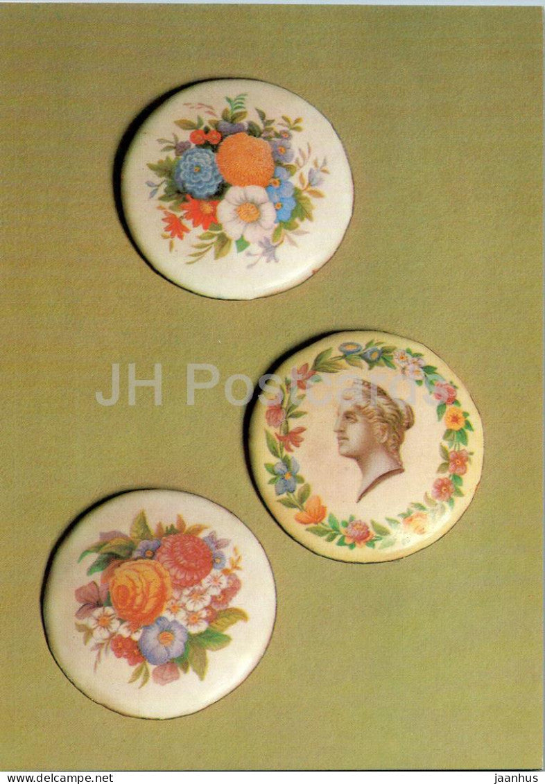 plates of powder box decoration by A. Nazarov - Enamel Crafts of Rostov Finift - art - 1989 - Russia USSR - unused - JH Postcards