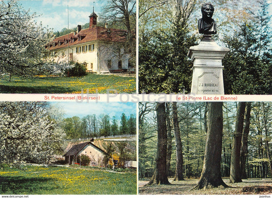 St Petersinsel - Bielersee - Ile St Pierre - Lac de Bienne - monument to Rousseau - 1439 - Switzerland - unused - JH Postcards