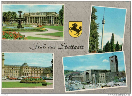 Gruss aus Stuttgart - Königsbau - Fernsehturm - Das neue Schloss - Hauptbahnhof - EUROPA - Germany - 1973 gelaufen - JH Postcards