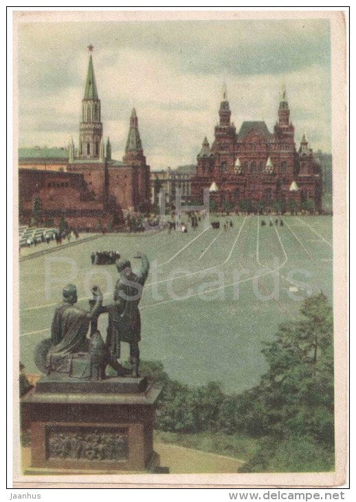 Minin and Pozharsky monument - Red Square - Moscow - 1956 - Russia USSR - unused - JH Postcards