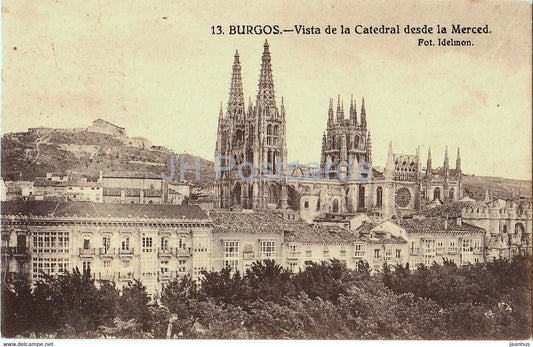 Burgos - Vista de la Catedral desde la Merced - cathedral - old postcard - 13 - 1929 - Spain - used - JH Postcards