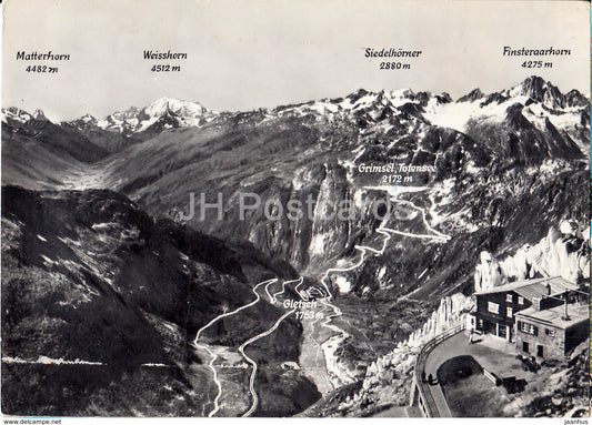 Panorama von Belvedere-Furka - Rhonegletscher - 851 - Switzerland - old postcard - unused - JH Postcards