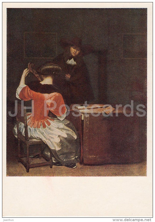 painting by Gerard ter Borch - Music Lesson - Dutch art - 1955 - Russia USSR - unused - JH Postcards