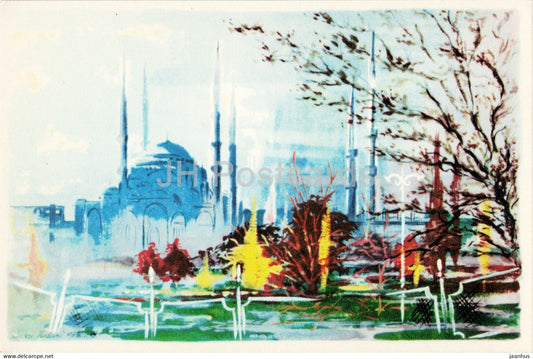 Istanbul - Sultanahmet Mosque - Blue Mosque - illustration - old postcard - Turkey - unused - JH Postcards