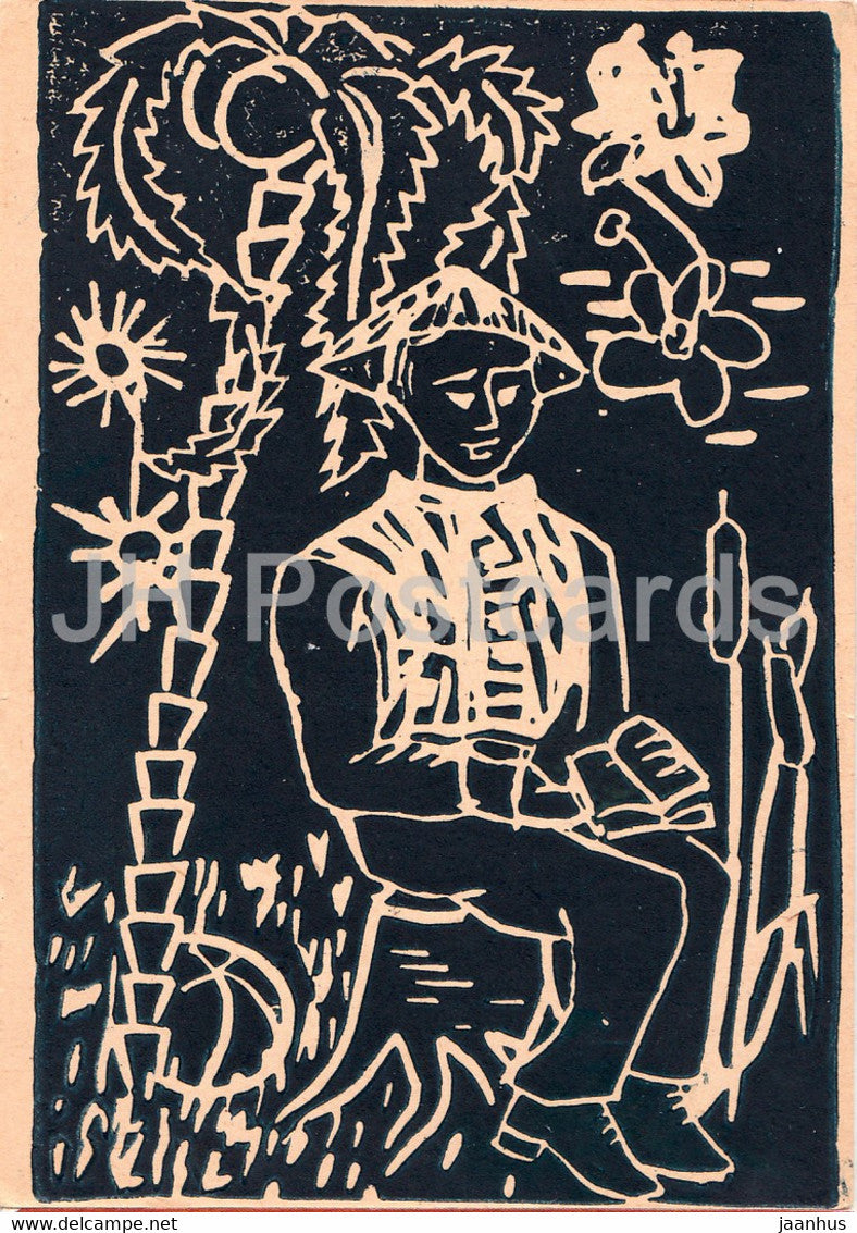 illustration - sitting man - VLV Spremberg - Germany DDR - unused - JH Postcards