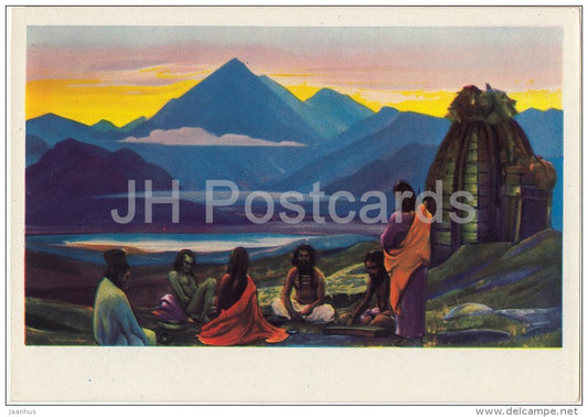 painting by S. Roerich - Yoga Meeting , 1939 - mountain - Russian art - 1960 - Russia USSR - unused - JH Postcards