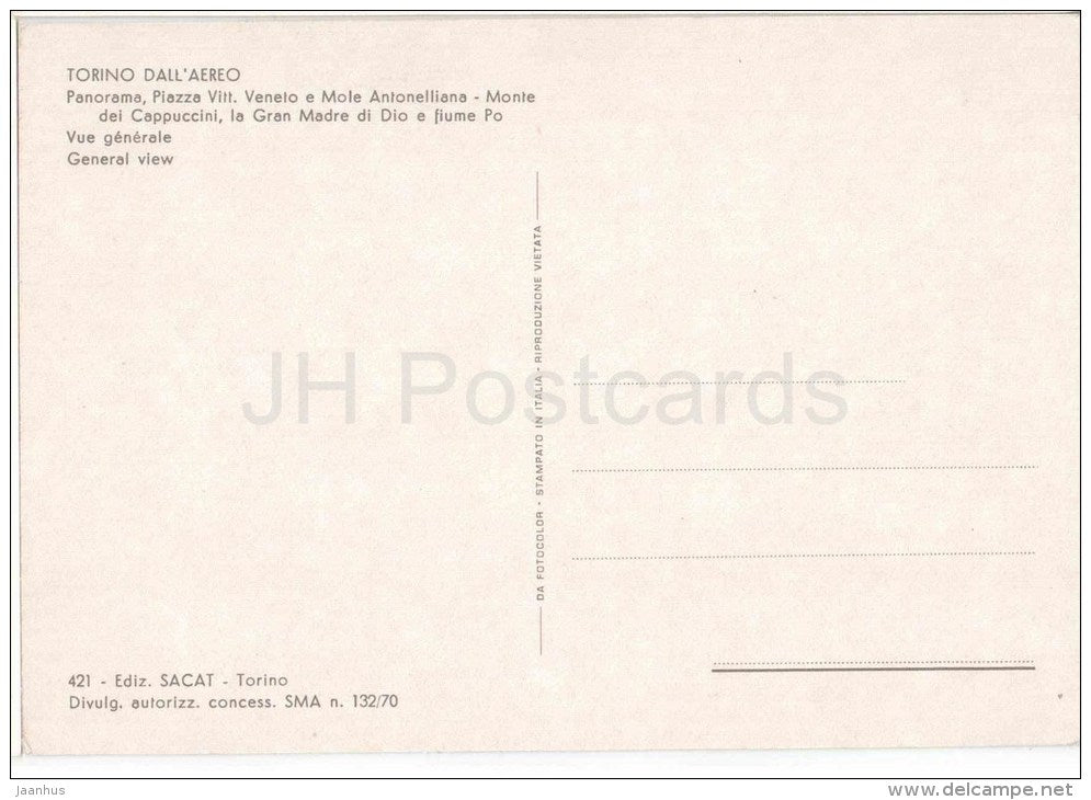 Veduta dall´Aereo , panorama , Monte dell Cappuccini - Torino - Piemonte - 421 - Italia - Italy - unused - JH Postcards