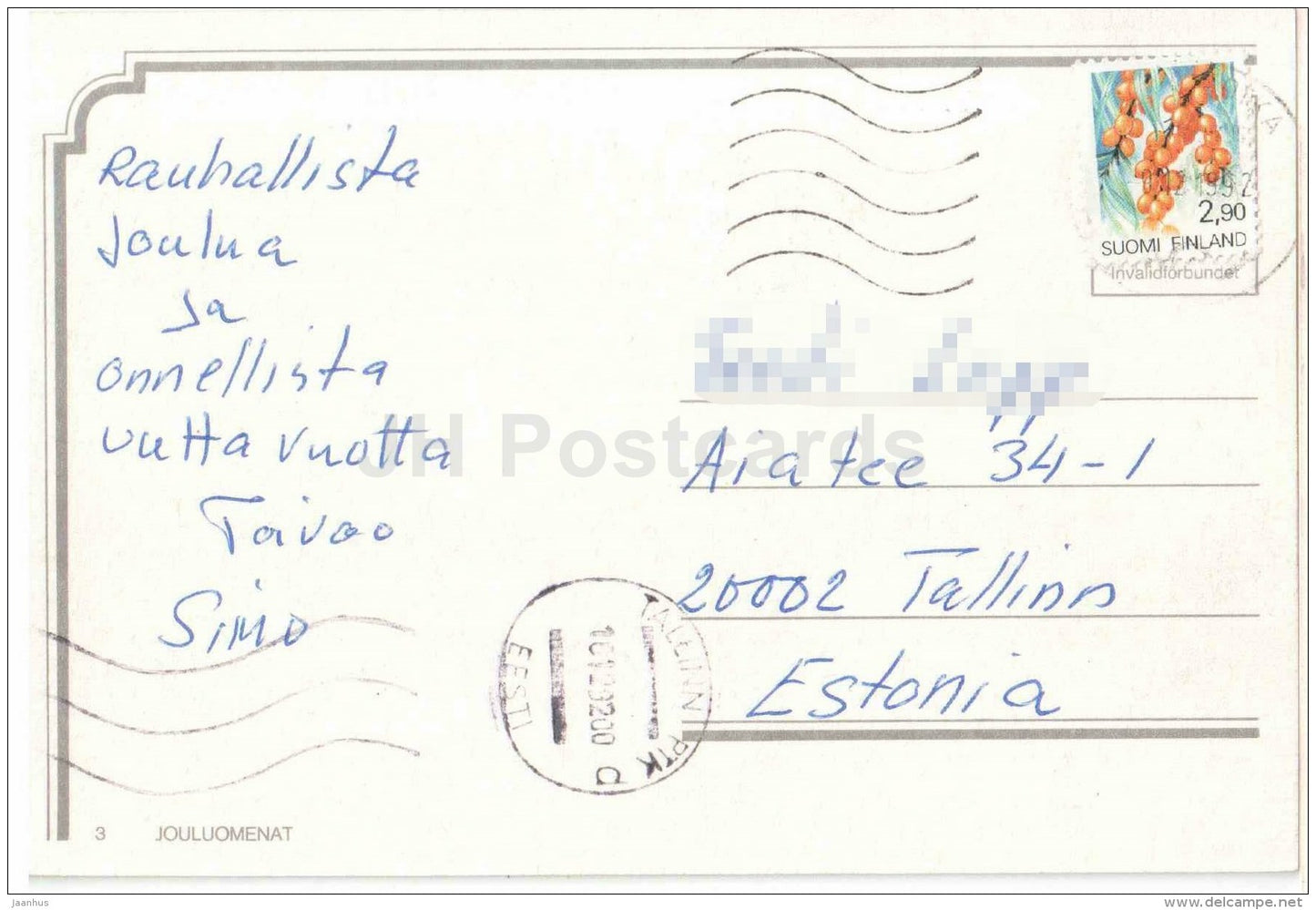 illustration by Leila Myllymäki - red apples - buckthorn stamp - Finland - circulated in 1992 - JH Postcards