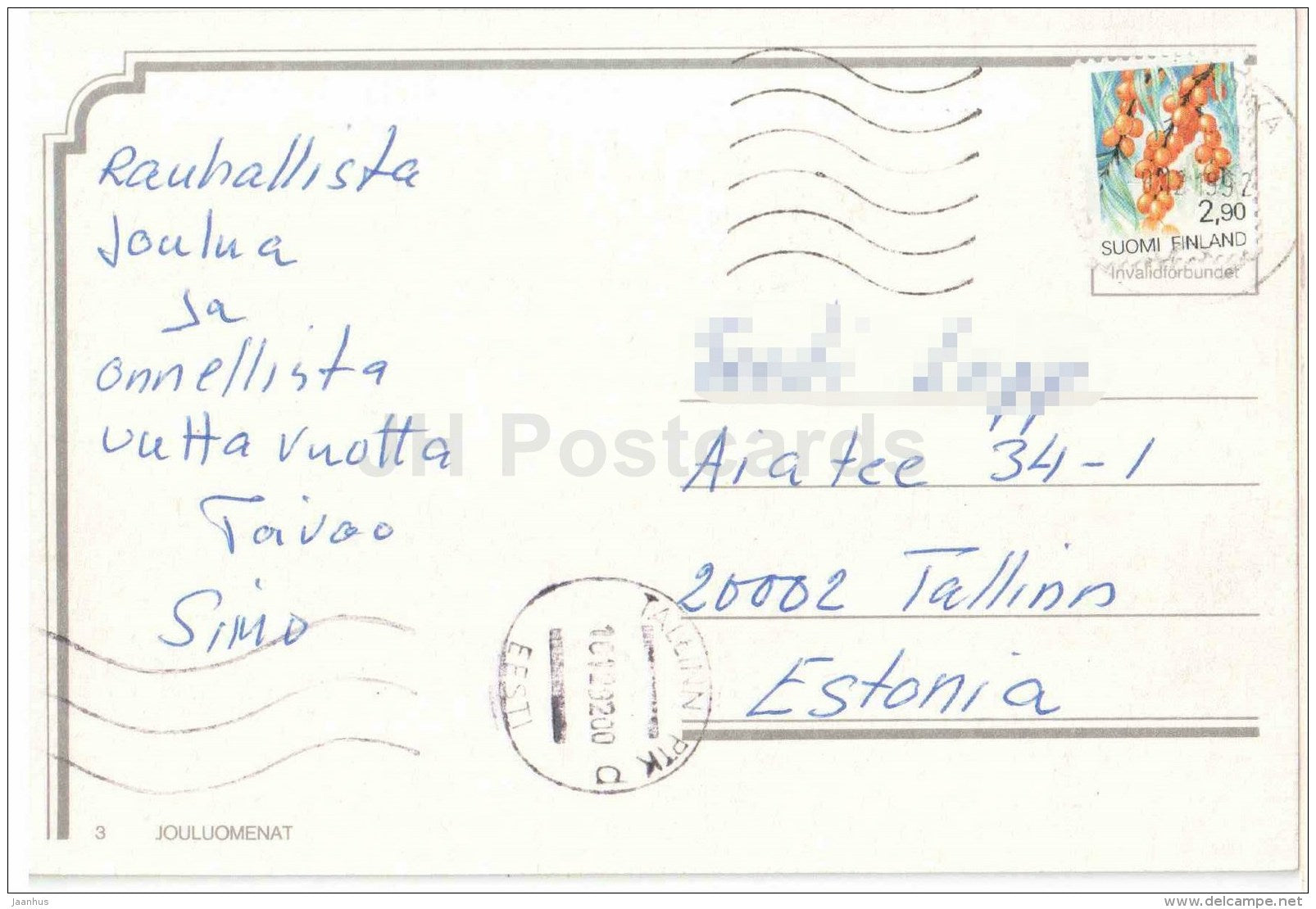 illustration by Leila Myllymäki - red apples - buckthorn stamp - Finland - circulated in 1992 - JH Postcards