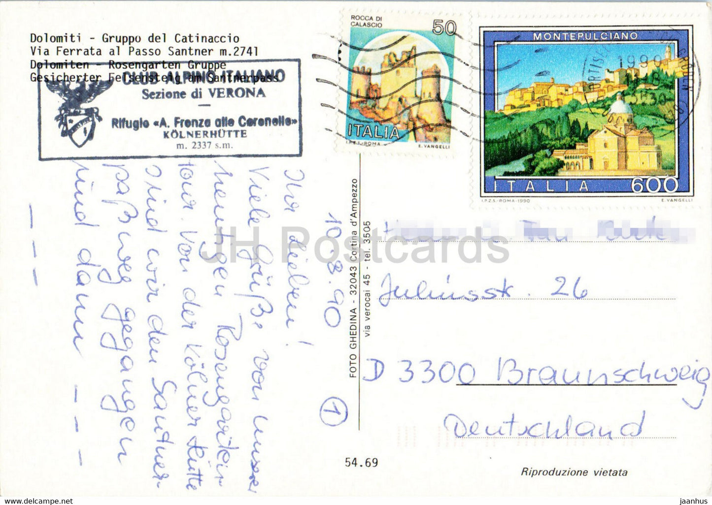 Dolomiti - Gruppo del Catinaccio - Via Ferrata al Passo Santner 2741 m - Rosengarten Gruppe - 1990 - Italy - used