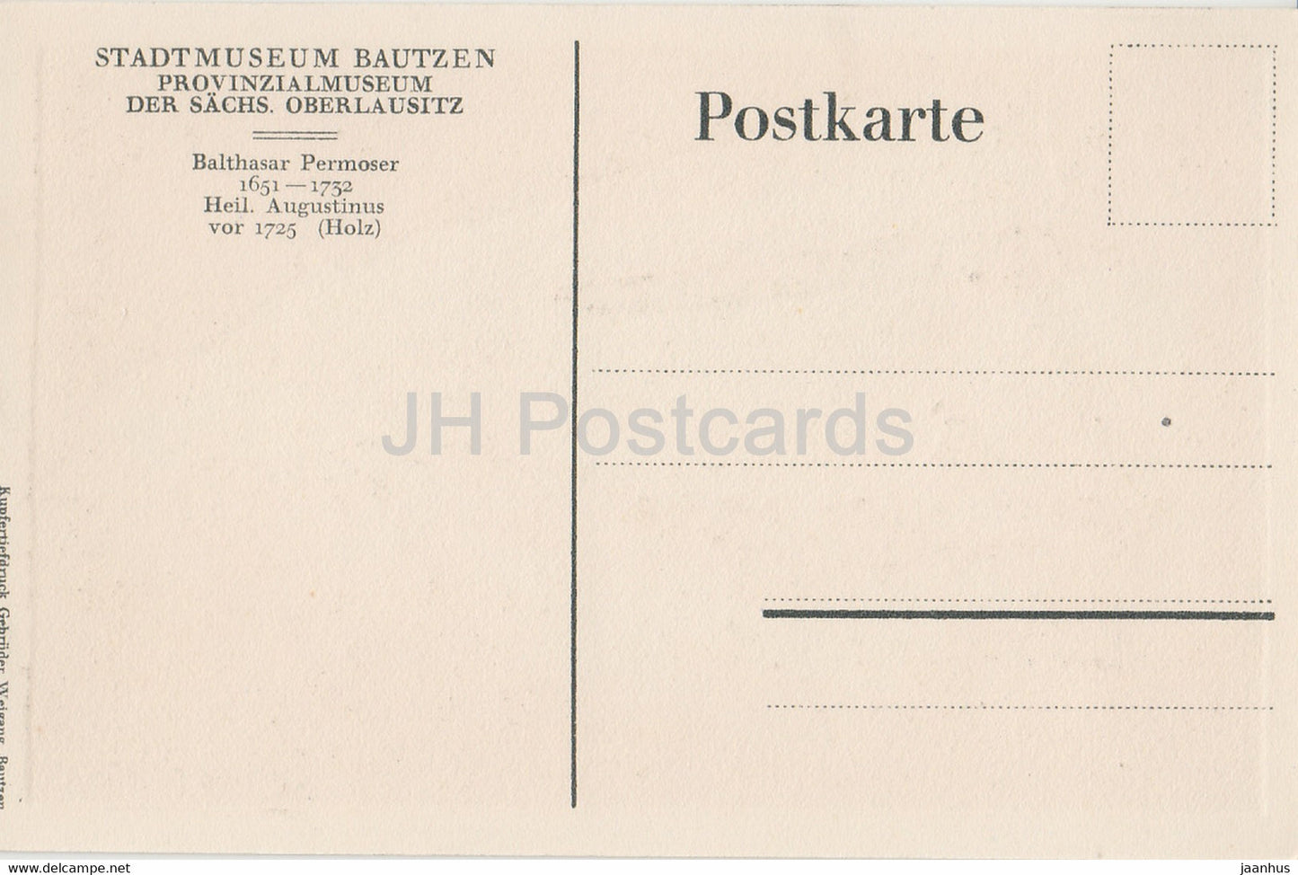 Stadtmuseum Bautzen - Werkstatt des Balthasar Permoser - Heil Augustinus - Holz - alte Postkarte - Deutschland - unbenutzt