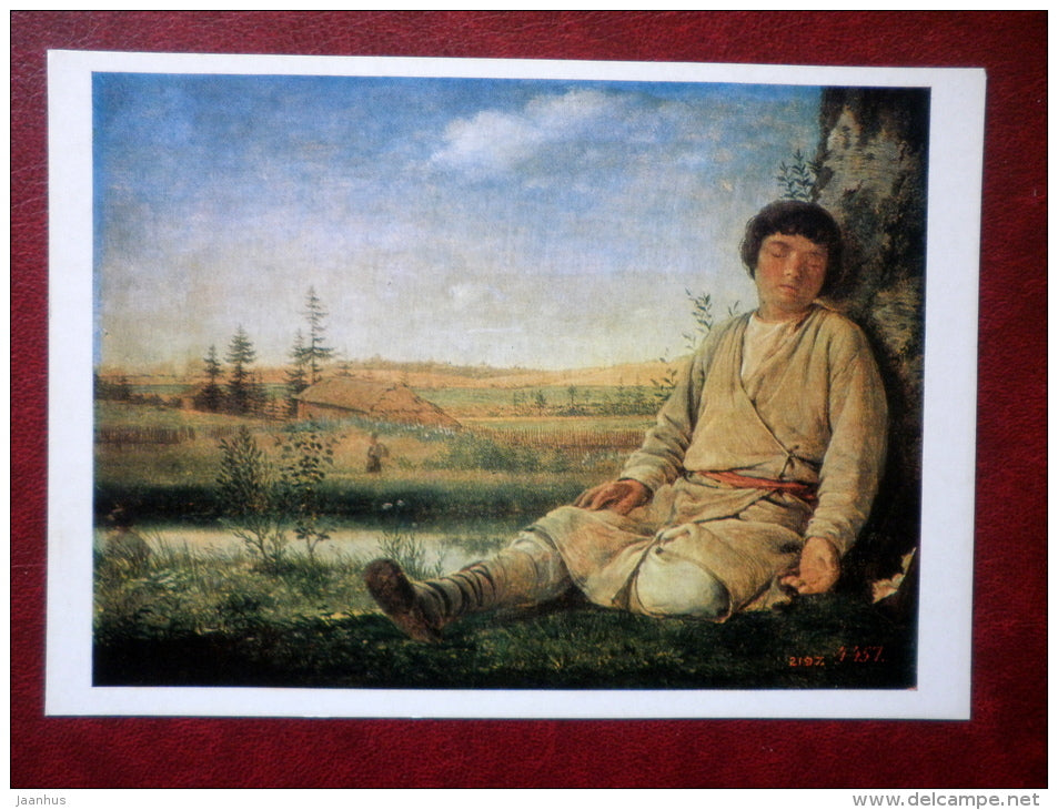 painting by Alexey Venetsianov - Sleeping Shepherd, 1823-1826 - russian art - unused - JH Postcards