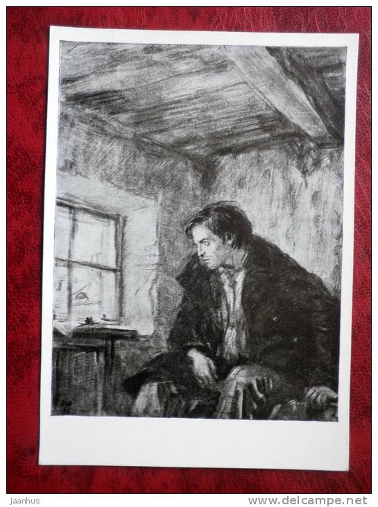 Illustration by D. A. Shmarinov -  Raskolnikov , 1945 , Dostoyevsky Crime and Punishment - russian art - unused - JH Postcards