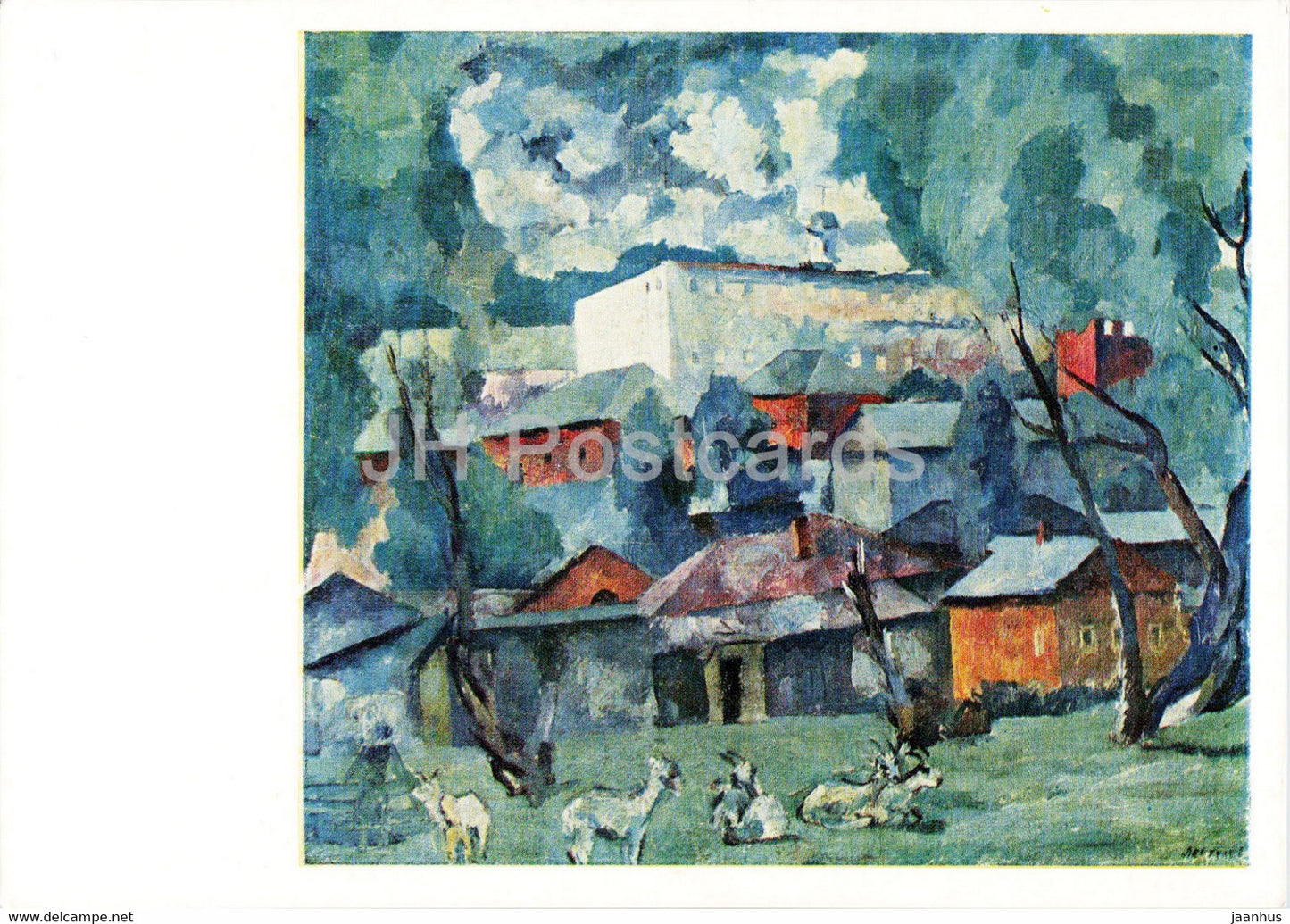 painting by A. Lentulov - Landscape with goats - Russian art - 1975 - Russia USSR - unused - JH Postcards