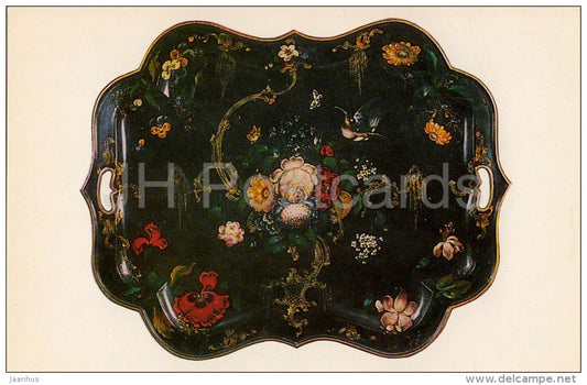 Tray - Flowers and Humming-Birds - Russian Hand-Painted Trays - 1981 - Russia USSR - unused - JH Postcards