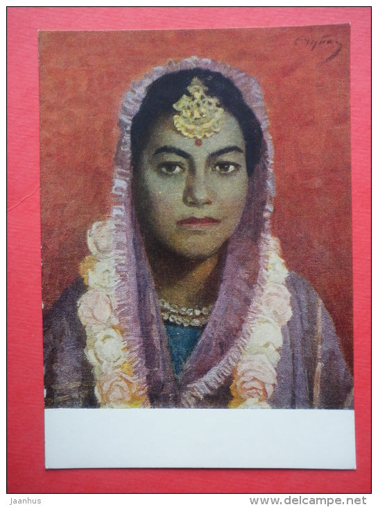 painting by Semen Chuikov - Indian Bride - woman - russian art - unused - JH Postcards