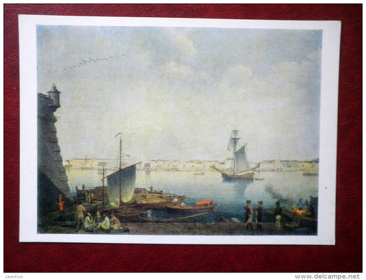 painting by Benjamin Patersen - View of the Palace Embankment in St. Petersburg , 1793 - ship - swedish art - unused - JH Postcards