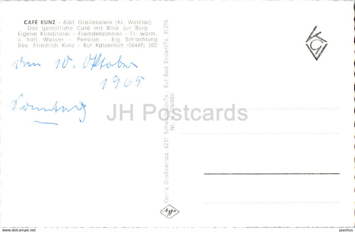 Greifenstein - Westerwald - Cafe Kunz - 1965 - Germany - used