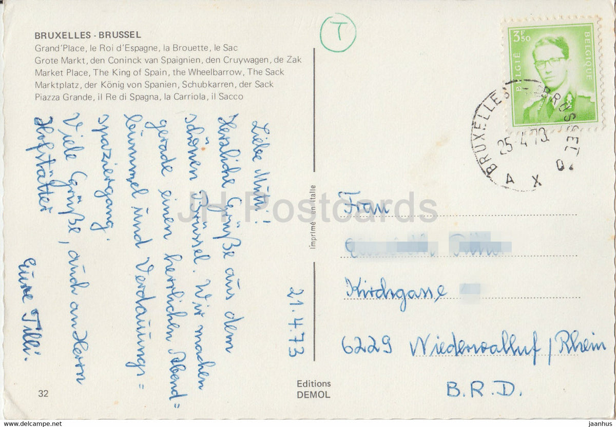 Brüssel - Brüssel - Marktplatz - Der König von Spanien - Die Schubkarre - Der Sack - 1973 - Belgien - gebraucht