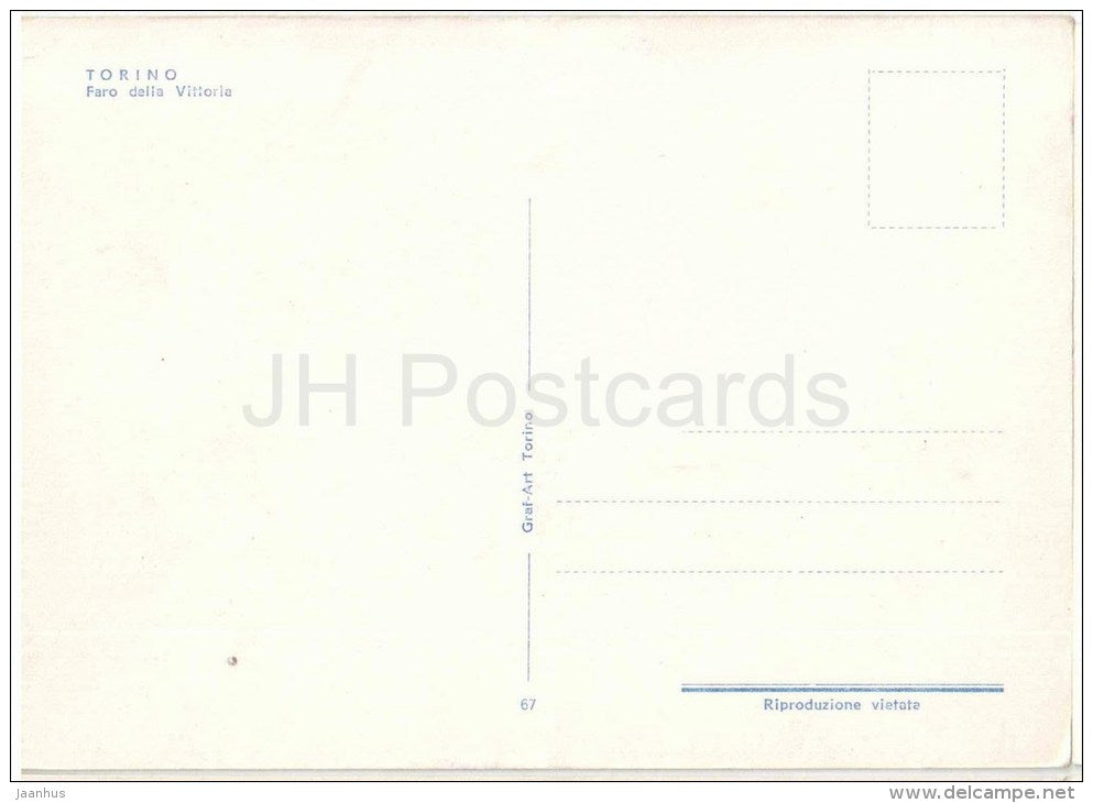 Faro della Vittoria - Torino - Piemonte - 67 - Italia - Italy - unused - JH Postcards