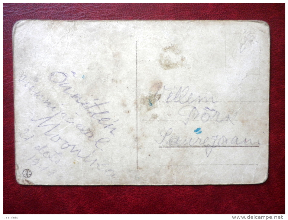 Birthday Greeting Card - boy and cat - fence - IL - old postcard - Estonia - used - JH Postcards