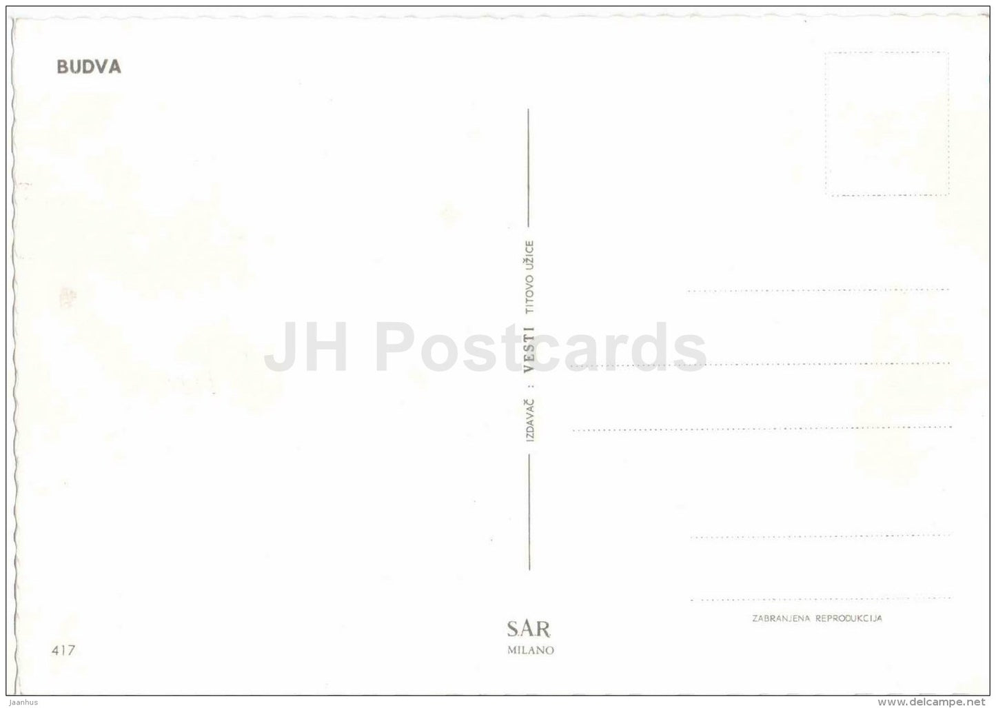 Budva - 417 - Montenegro - Yugoslavia - unused - JH Postcards