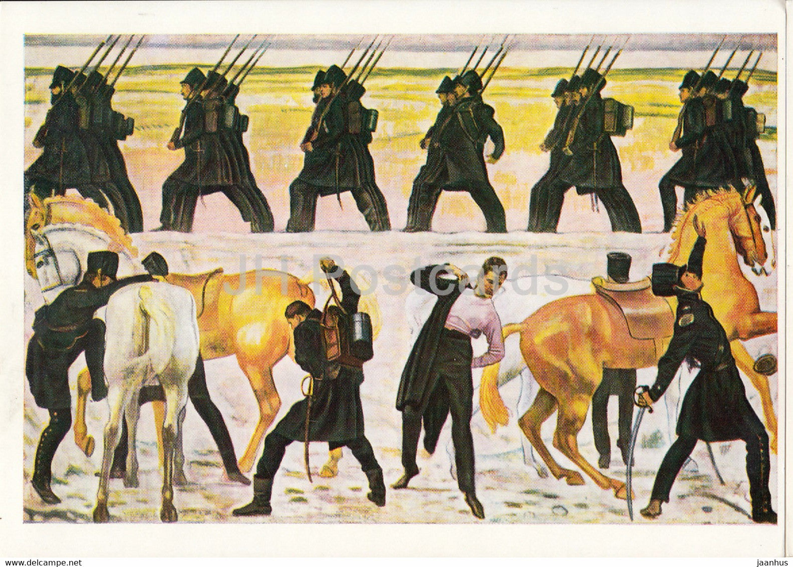 painting by Ferdinand Hodler - Auszug der Jenenser Studenten - 918 - Swiss art - Germany DDR - unused - JH Postcards