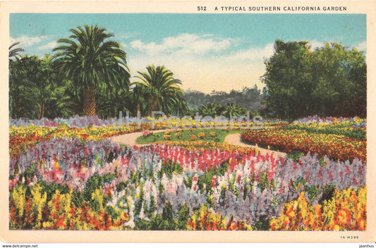 A Typical Southern California Garden - 512 - old postcard - United States USA - used - JH Postcards