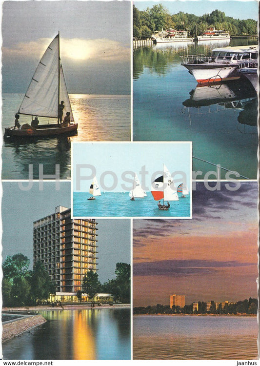 Siofok - sailing boat - hotel - multiview - 1973 - Hungary - used - JH Postcards