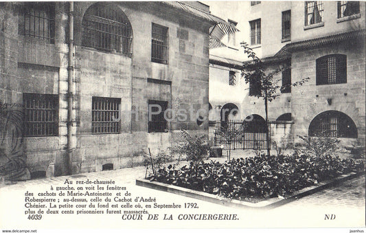Cour de La Conciergerie - Au rez de chaussee - old postcard - France - unused - JH Postcards