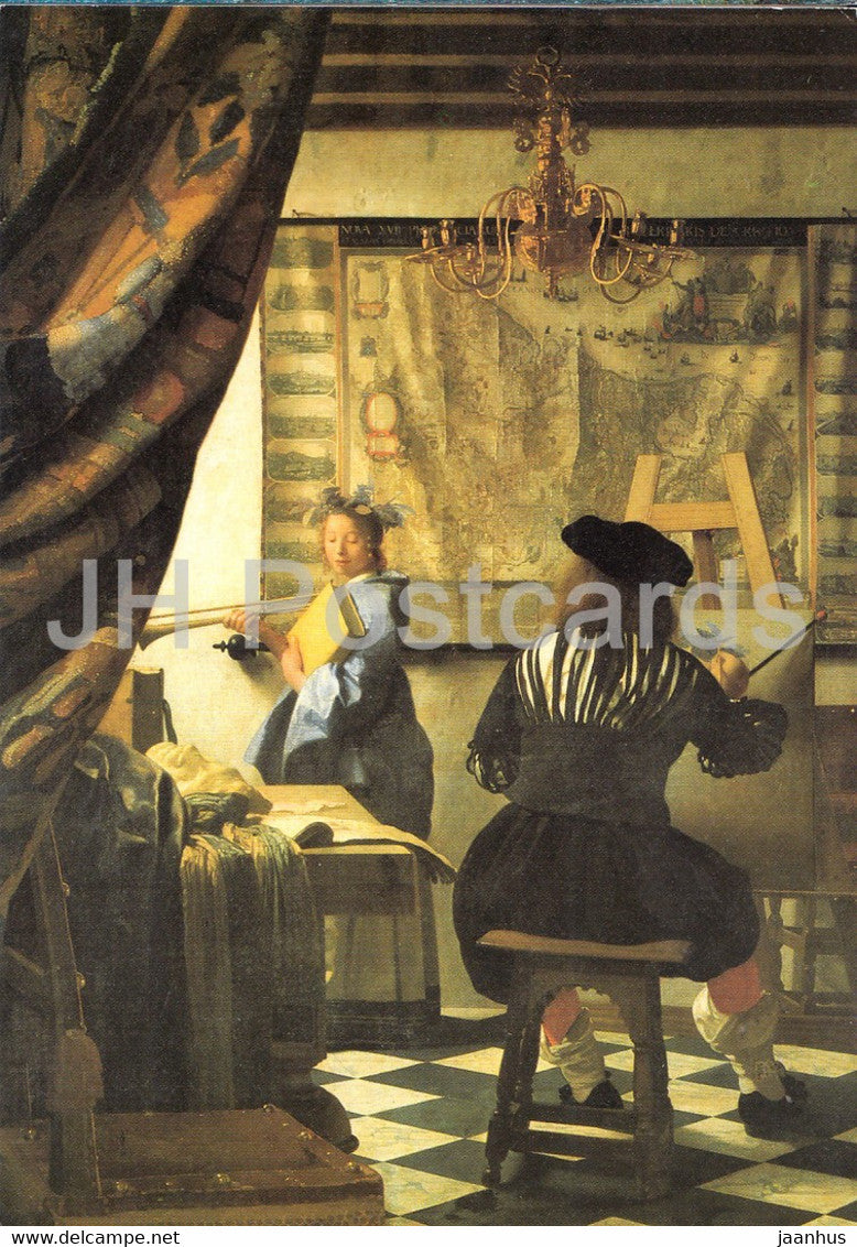 painting by Johannes Vermeer van Delft - The Painter and his model - Dutch art - 1989 - used - JH Postcards