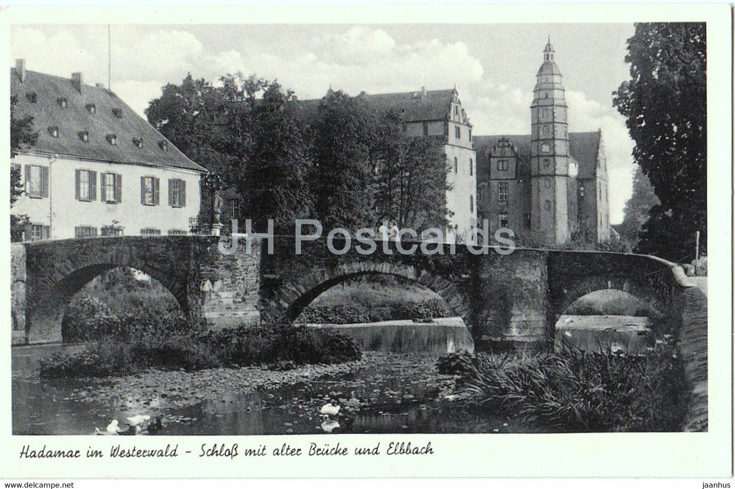 Hadamar im Westerwald - Schloss mit alter Brucke und Elbbach - bridge - 1959 - Germany - unused - JH Postcards