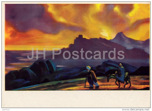painting by S. Roerich - As in the Old Days, 1939 - mountain - donkey - Russian art - 1960 - Russia USSR - unused - JH Postcards
