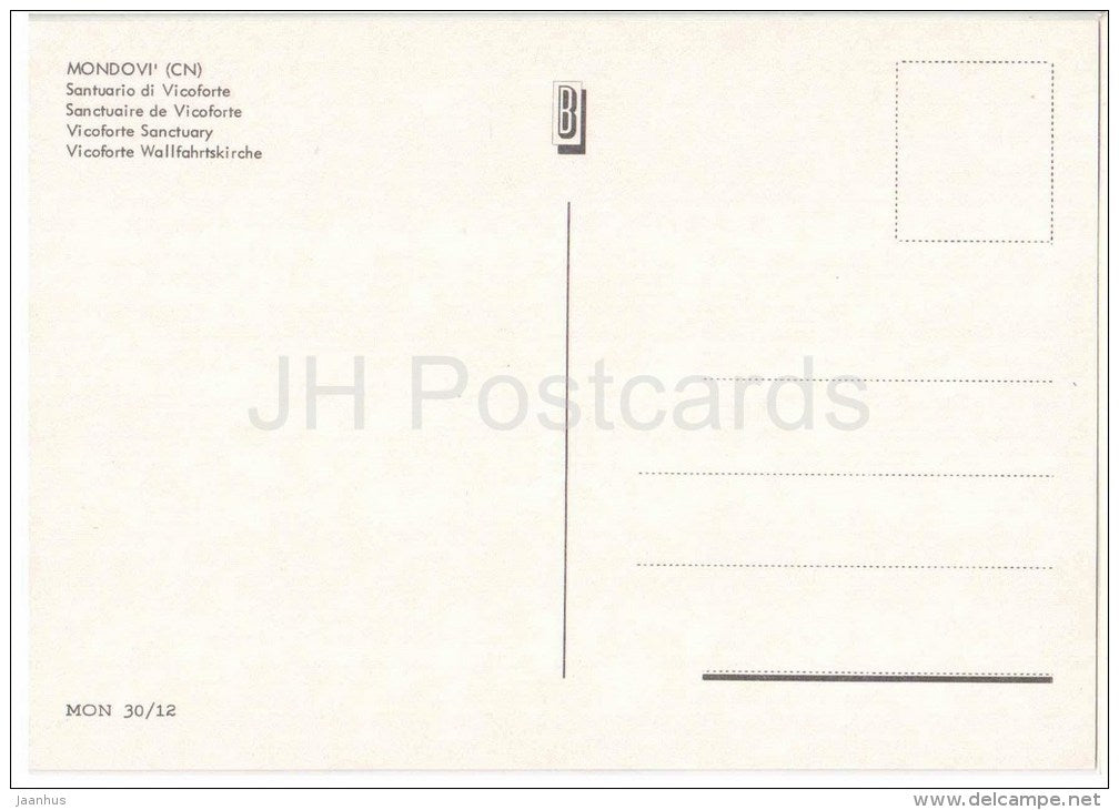 Santuario di Vicoforte - Mondovi - Cuneo - Piemonte - MON 30/12 - Italia - Italy - unused - JH Postcards