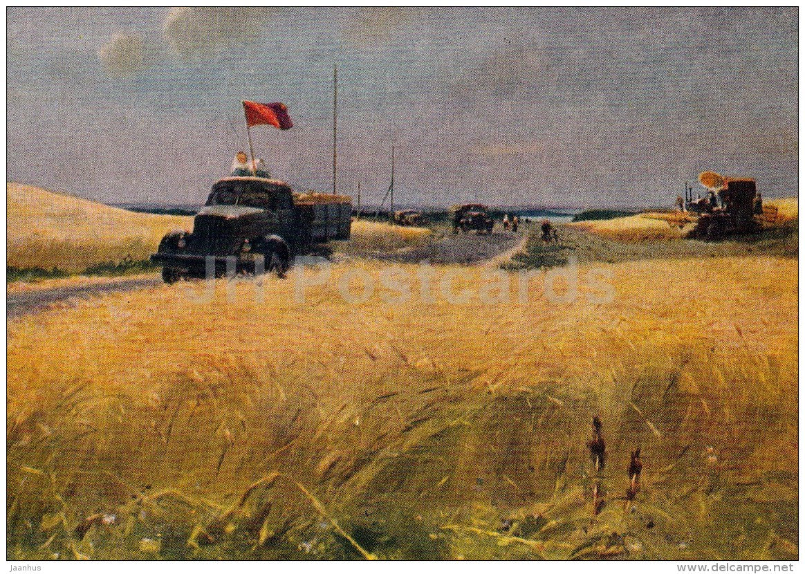 painting by V. Karrus - Bread to the Nation - truck - Estonian art - Russia - 1957 - Russia USSR - unused - JH Postcards