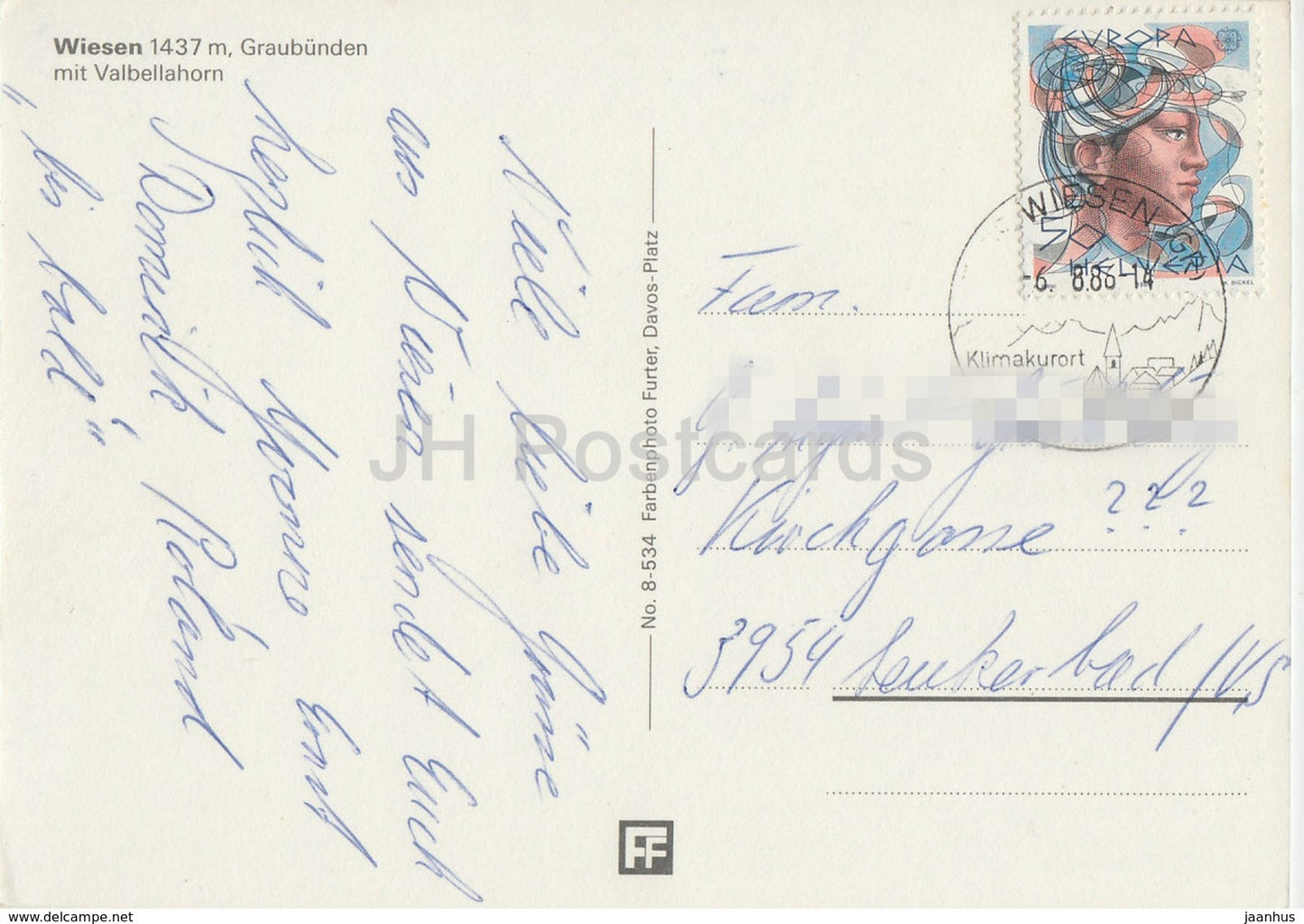 Wiesen 1437 m - Graubunden mit Valbellahorn - 1986 - Suisse - occasion