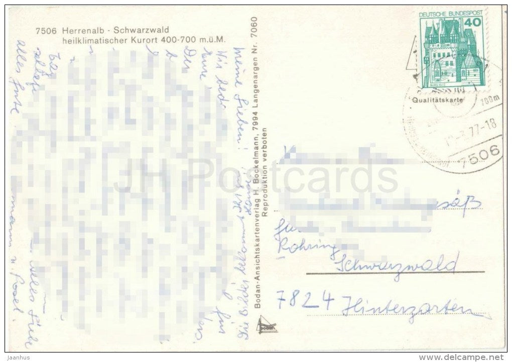 Bad Herrenalb , Schwarzwald - heilklimatischer Kurort - 7060 - Germany - 1977 gelaufen - JH Postcards