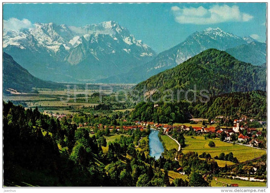 Eschenlohe im Loisachtal - Zugspitsgruppe 2964 m - Kramer 1981 m - mountains - Germany - 1977 gelaufen - JH Postcards