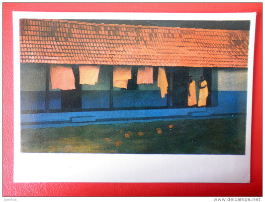 painting by A. Ahaltsev . Buddhist Monastery . Sri Lanka - monks - russian art - unused - JH Postcards