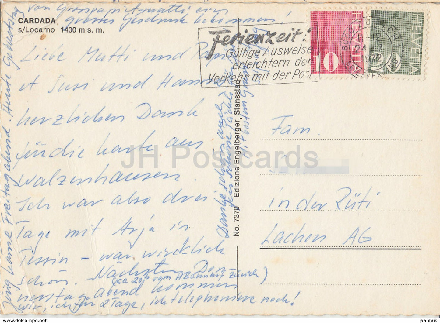 Cardada 1400 m - Sopra Locarno - 7370 - 1972 - Suisse - occasion
