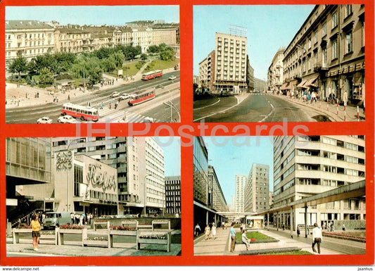 Warsaw - Warszawa - Aleje Jerozolimskie - Ulica Bracka - kino Relax - tram - bus - cinema - multiview - Poland - unused - JH Postcards