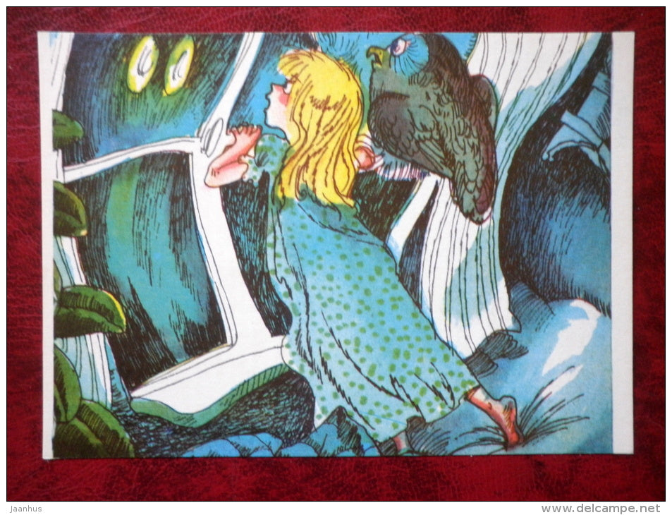 Illustration by Edgar Valter - from book House in the Forest by Jaan Rannap - owl - 1981 - Estonia USSR - unused - JH Postcards