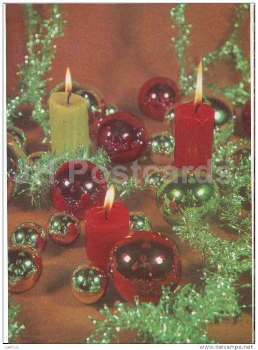 New Year Greeting card - candle - decoration - 1974 - Estonia USSR - unused - JH Postcards