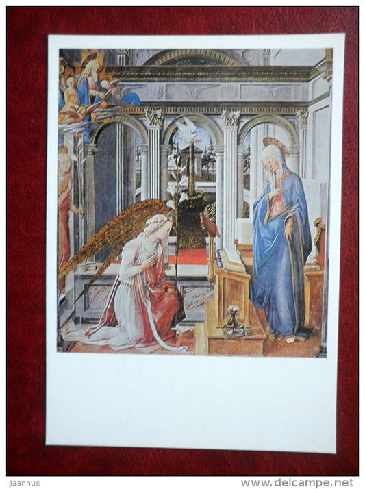 painting by Fra Filippo Lippi - Annunciation , 1443 - angel - italian art - unused - JH Postcards