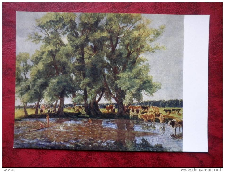 Painting by P. P. Konchalovsky - at midday , 1947 - cows - russian art - unused - JH Postcards