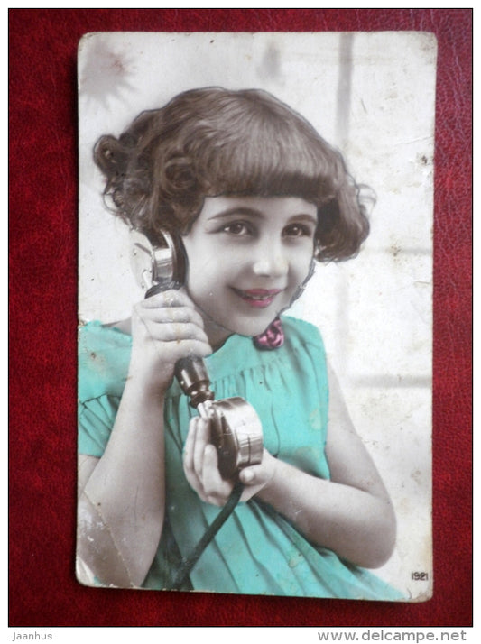 girl with telephone - No 692 - old postcard - used - JH Postcards