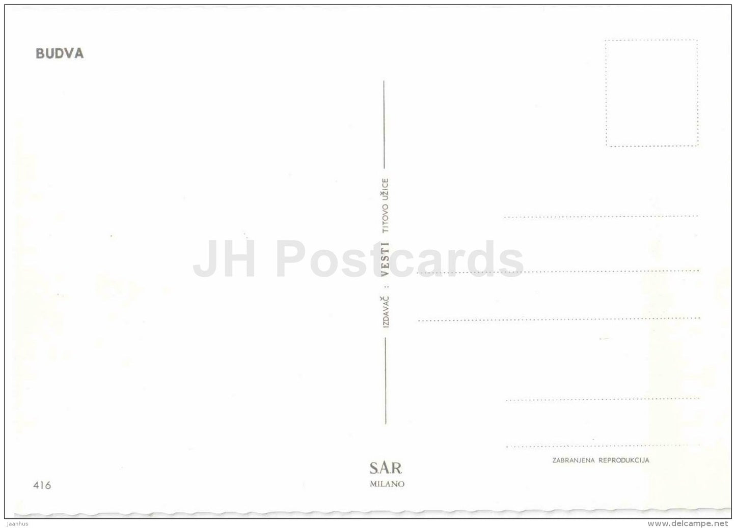Budva - 416 - Montenegro - Yugoslavia - unused - JH Postcards
