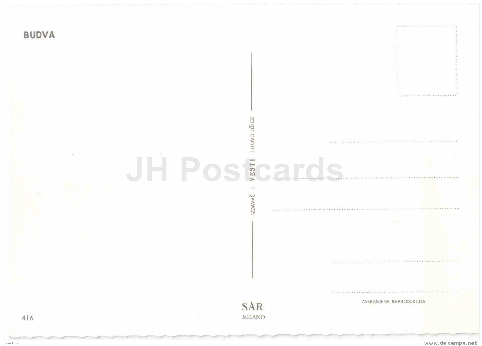 Budva - 416 - Montenegro - Yugoslavia - unused - JH Postcards