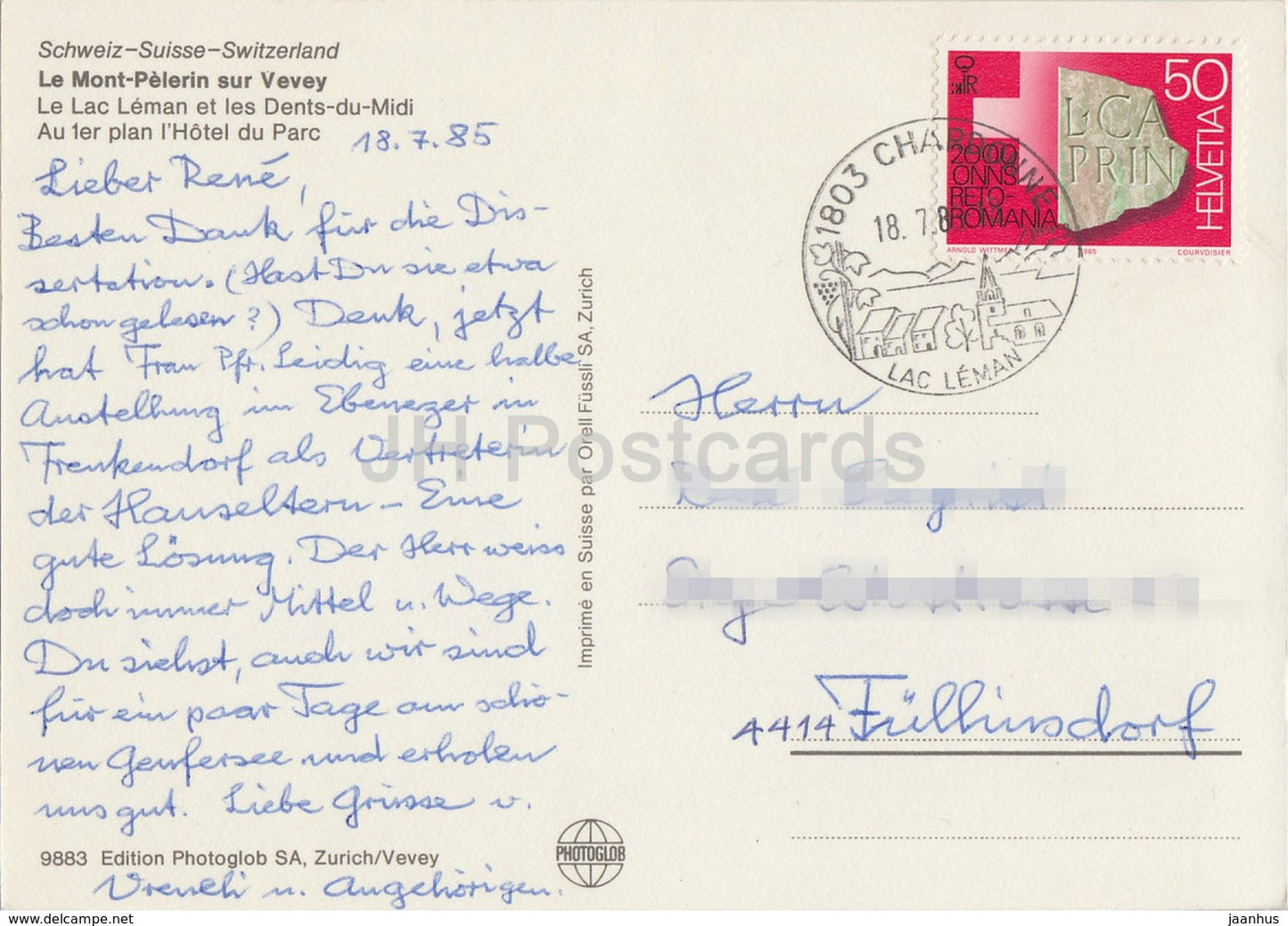 Le Mont Pelerin sur Vevey - l'Hotel du Parc - panorama -  9883 - 1985 - Switzerland - used